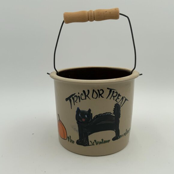 BBP Halloween Black Cat Salt Glaze Crock with Handle Beaumont Brothers Pottery - Picture 6 of 7